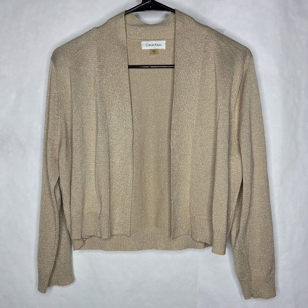 Calvin Klein Women's Metallic Tan Open-Front Cardigan